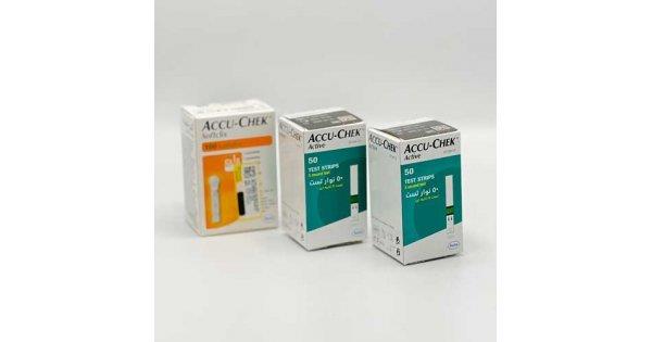 پک 2 بسته نوار 50 عددی دستگاه تست قند خون اکیوچک مدل اکتیو  ACCU-CHEK Test Strips - Active به همراه 1 بسته لنست 100 عددی سافت کلیک  - کد2555